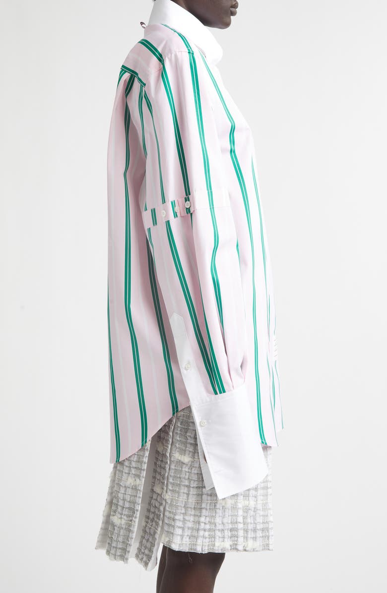 Thom Browne Repp Stripe Oversize Button Armband Cotton Poplin Button-Down Shirt, Alternate, color, Light Pink