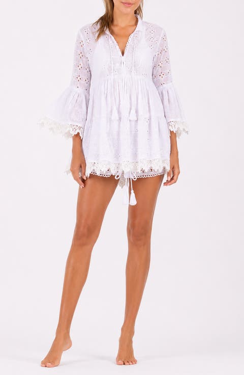 Bell Sleeve Embroidered Eyelet Cover Up Dress