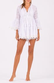 RANEES Bell Sleeve Embroidered Eyelet Cover Up Dress