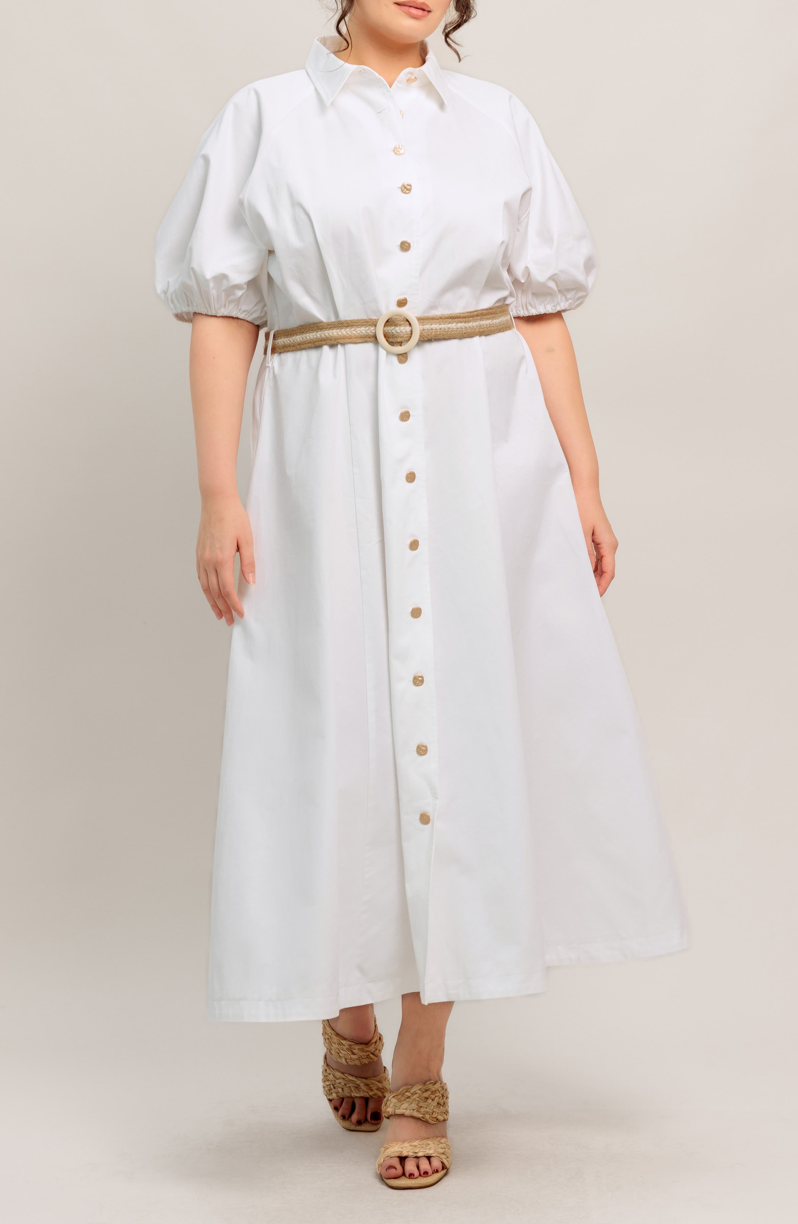FLYING TOMATO Puff Sleeve Shirtdress