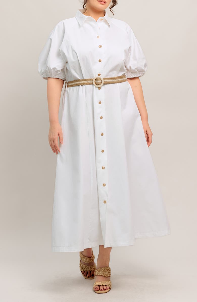 FLYING TOMATO Puff Sleeve Shirtdress, Main, color, White