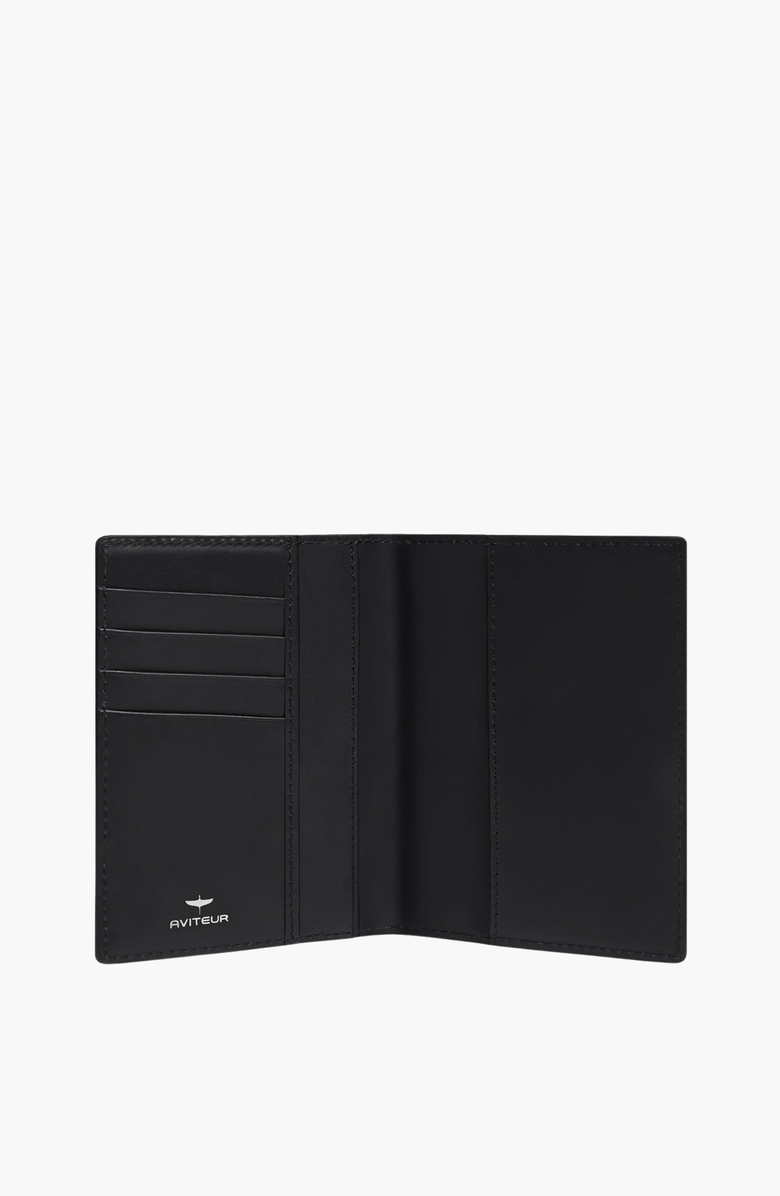 Aviteur Double Calfskin Paglia di Vienna Weave Passport Holder, Alternate, color, Black