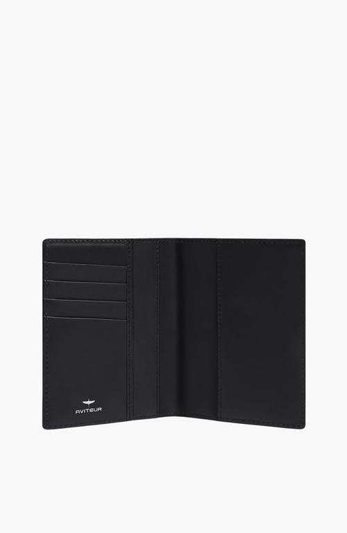 Aviteur Double Calfskin Paglia Di Vienna Weave Passport Holder In Black