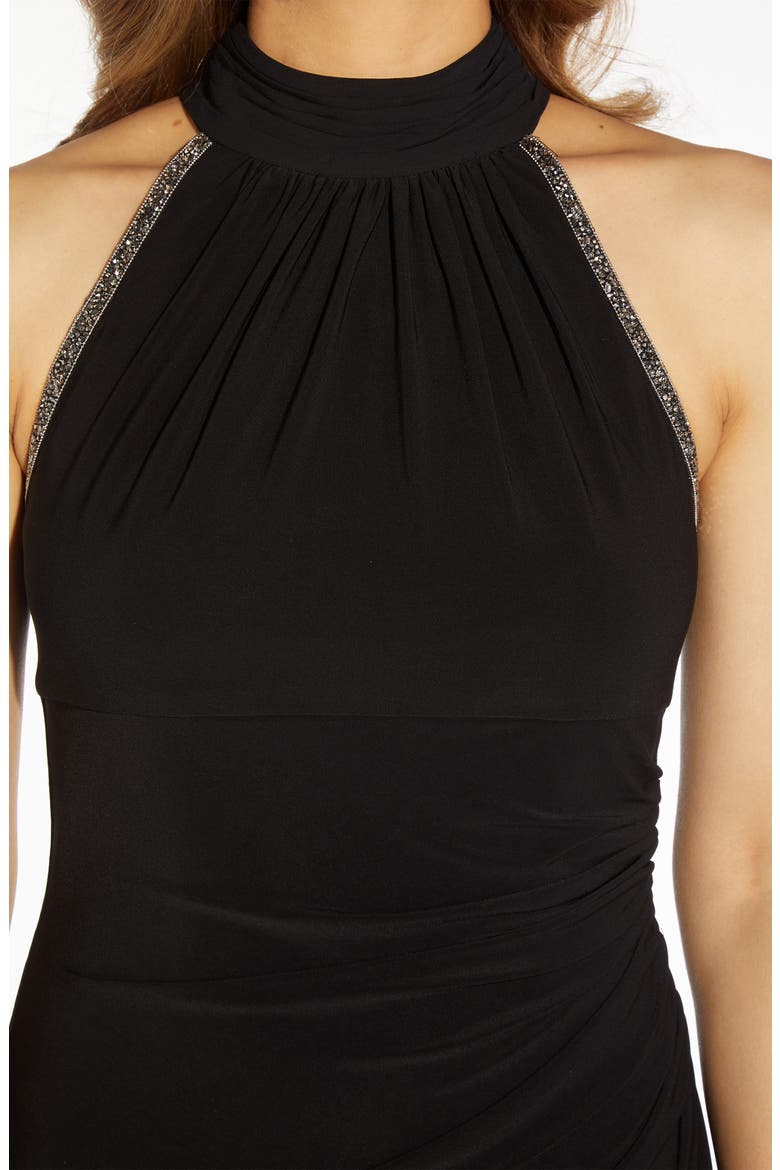 Jersey & Chiffon Halter Gown, Alternate, color, BLACK
