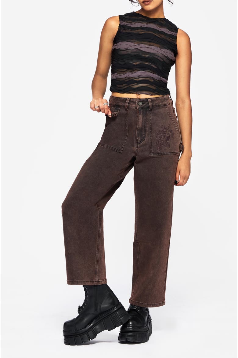 Echo Embroidered Pocket Cropped Jeans, Alternate, color, Brown