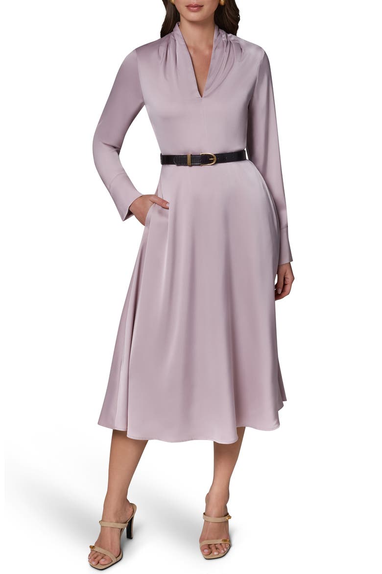 Long Sleeve Satin A-Line Midi Dress, Main, color, SHADOW PINK