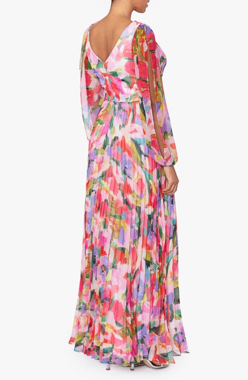 Shop Betsy & Adam Floral Long Sleeve A-line Gown In Multi