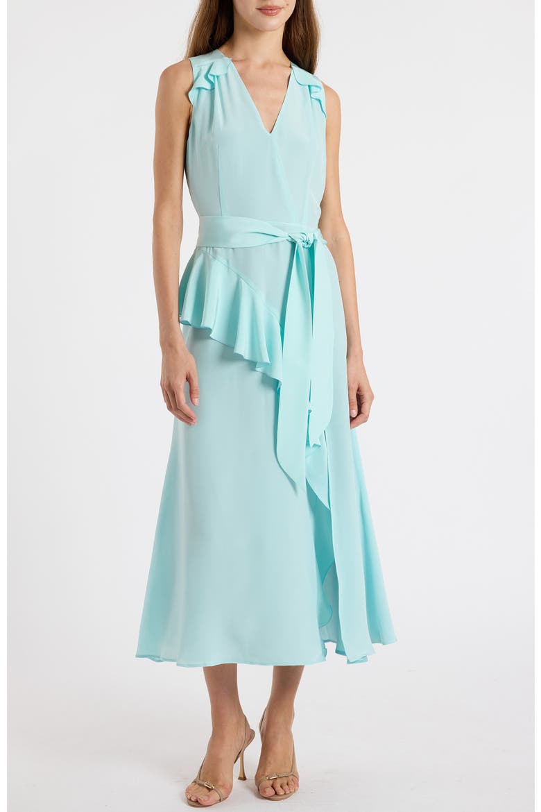 Cona Silk Midi Dress with Ruffle Panel, Alternate, color, Sky Blue