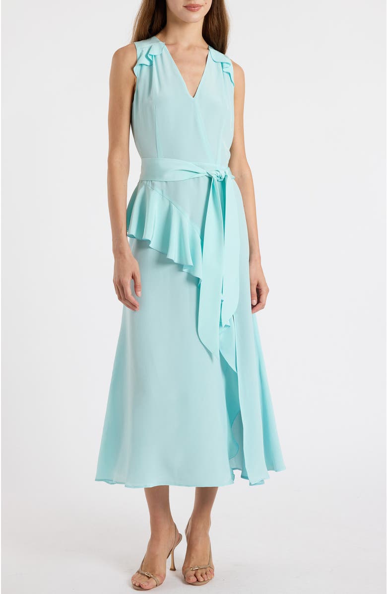 Santorelli Cona Silk Midi Dress with Ruffle Panel, Alternate, color, Sky Blue