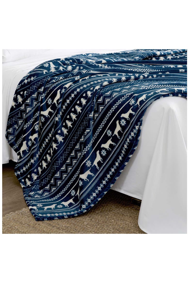 Dog Sweater Stripe Microfiber Blanket, Alternate, color, KODIAK BLUE