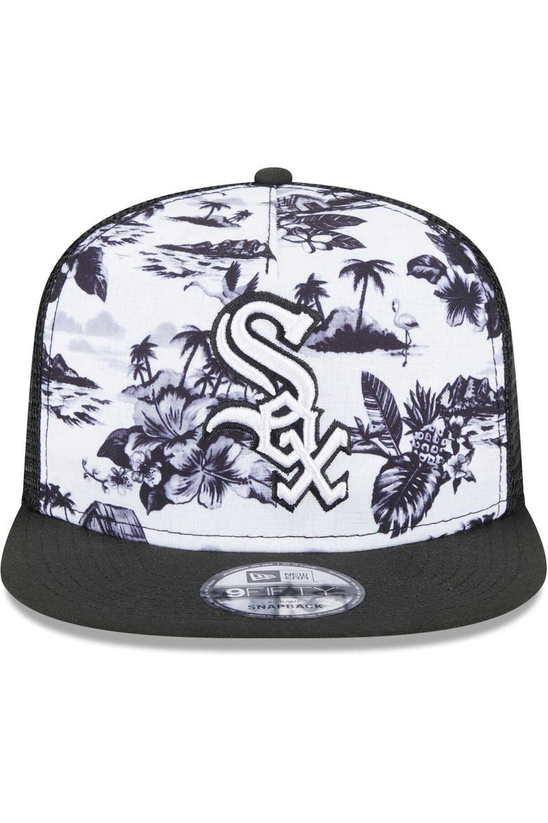 Men's New Era White/Black Chicago White Sox Vacay 2.0 A-Frame Trucker 9FIFTY Snapback Hat, Alternate, color, White