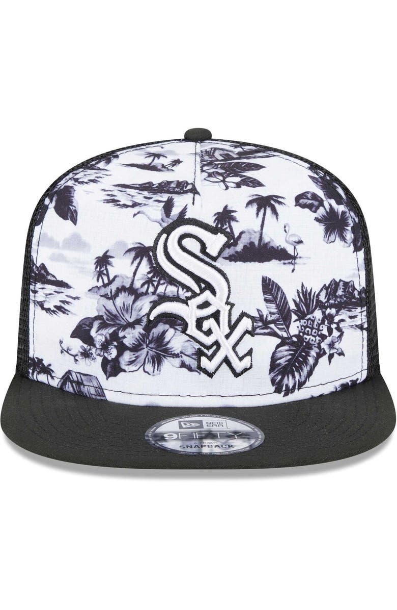 New Era Men's New Era White/Black Chicago White Sox Vacay 2.0 A-Frame Trucker 9FIFTY Snapback Hat, Alternate, color, White