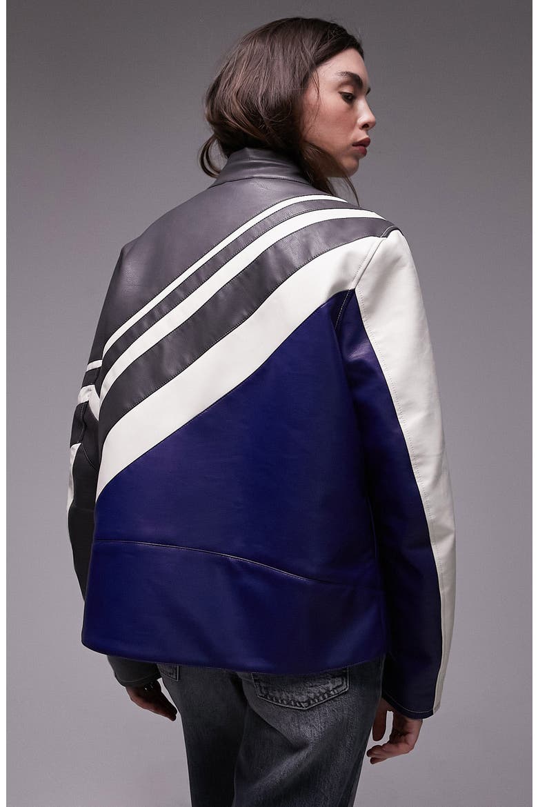 Motocross Colorblock Faux Leather Jacket, Alternate, color, BLACK MULTI
