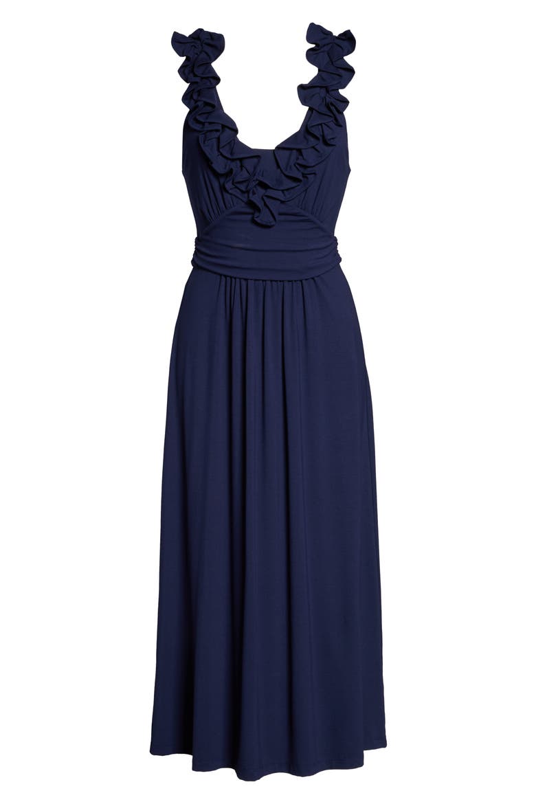 Leena Ruffle Midi Dress, Alternate, color, TRUE NAVY