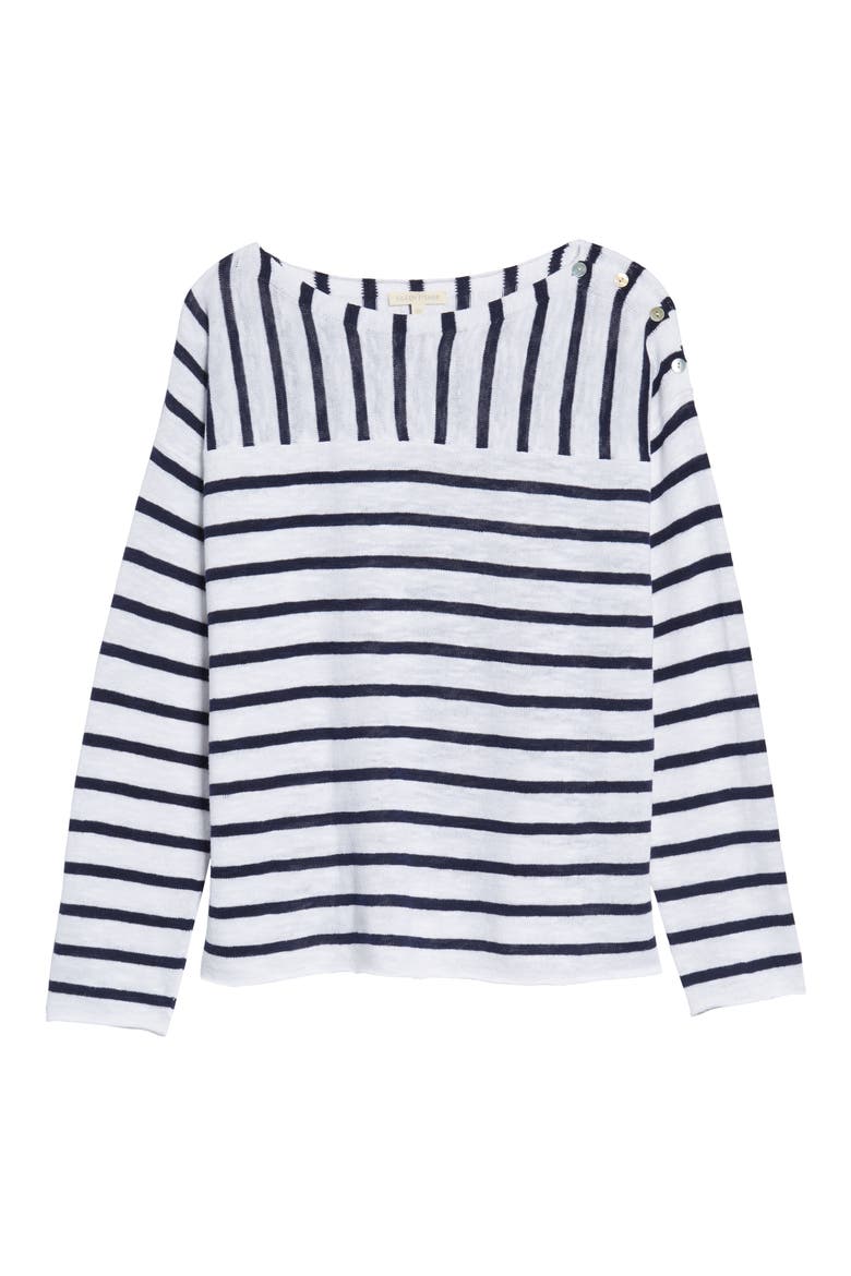 Stripe Organic Linen & Cotton Sweater, Alternate, color, WHITE MIDNIGHT