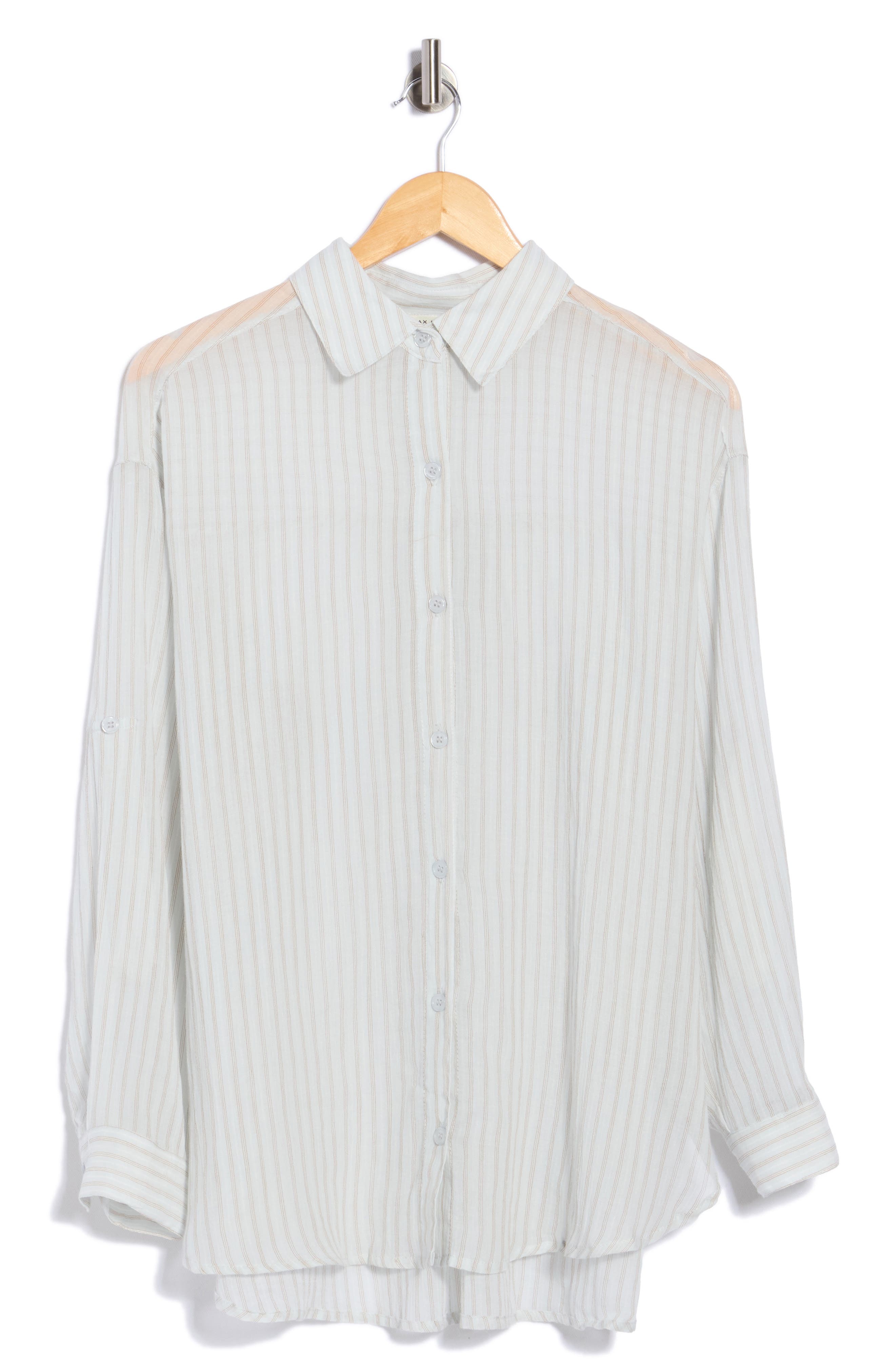 Max Studio Stripe Cotton Button-up Shirt In Laurel/ Bronze Pj Stripe
