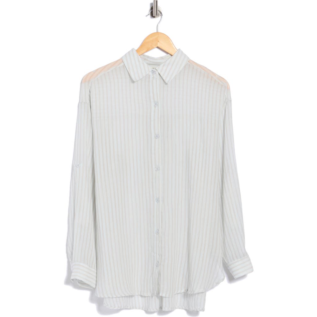 Max Studio Stripe Cotton Button-up Shirt In Laurel/ Bronze Pj Stripe