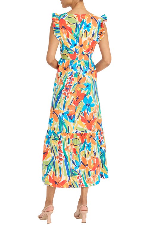 Maggy London Floral Ruffle Tiered Maxi Dress In Soft White/chili