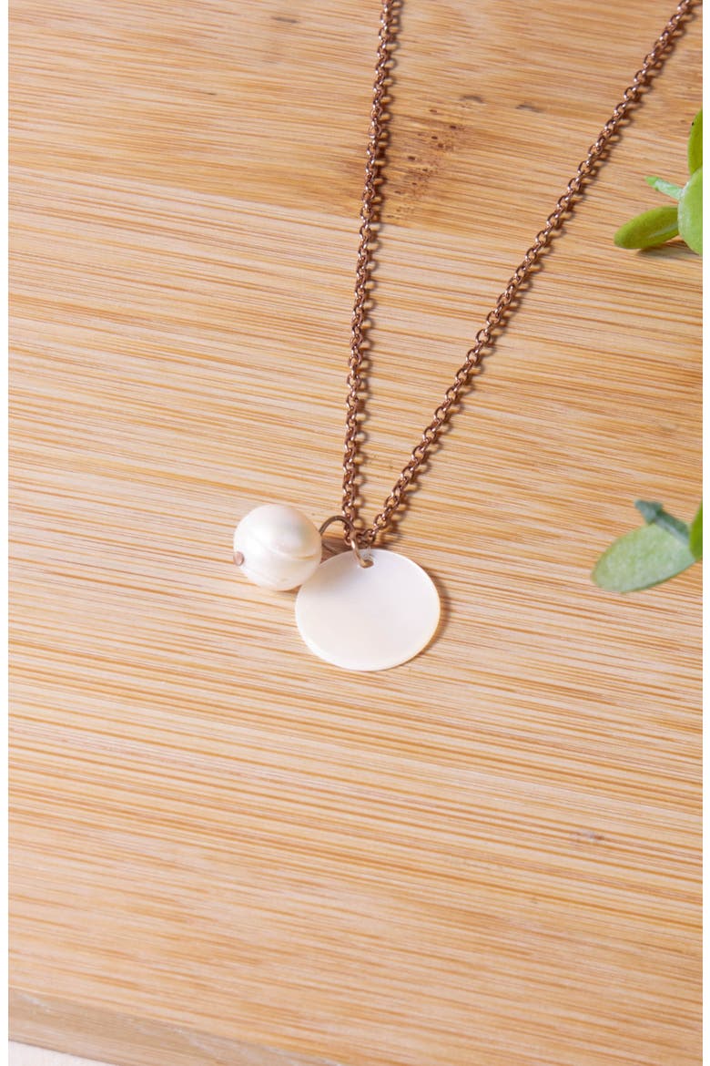 Mother-of-Pearl Round & Pearl Pendant Necklace, Alternate, color, White