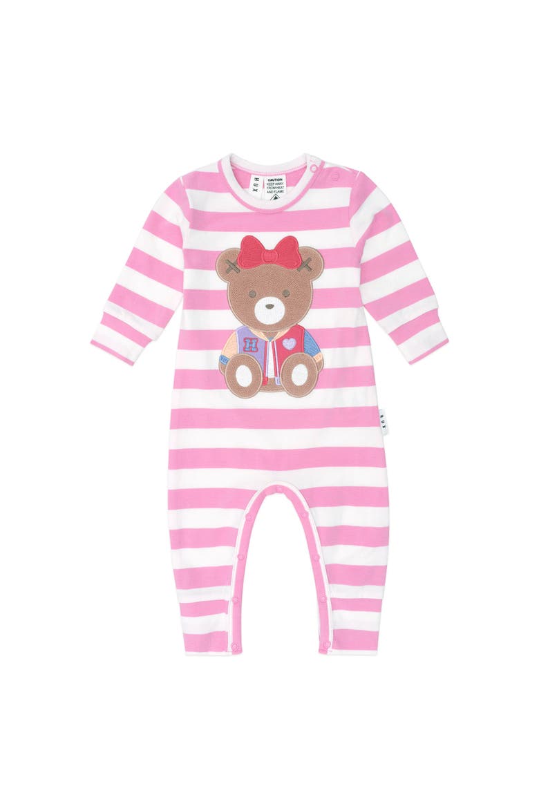Varsity Huxette Romper, Main, color, Strawberry/Alomnd Milk