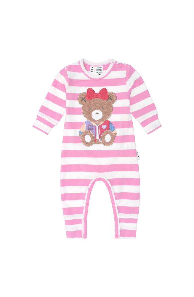Huxbaby Varsity Huxette Romper, Main, color, Strawberry/Alomnd Milk