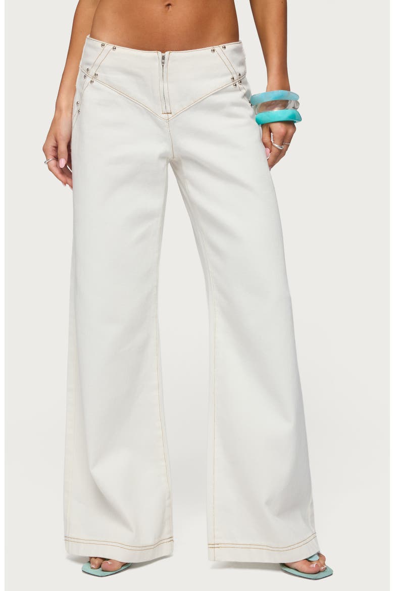 Kianni Studded Low Rise Wide Leg Jeans, Main, color, WHITE