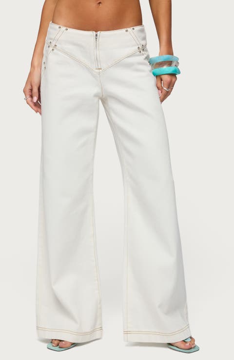 Kianni Studded Low Rise Wide Leg Jeans