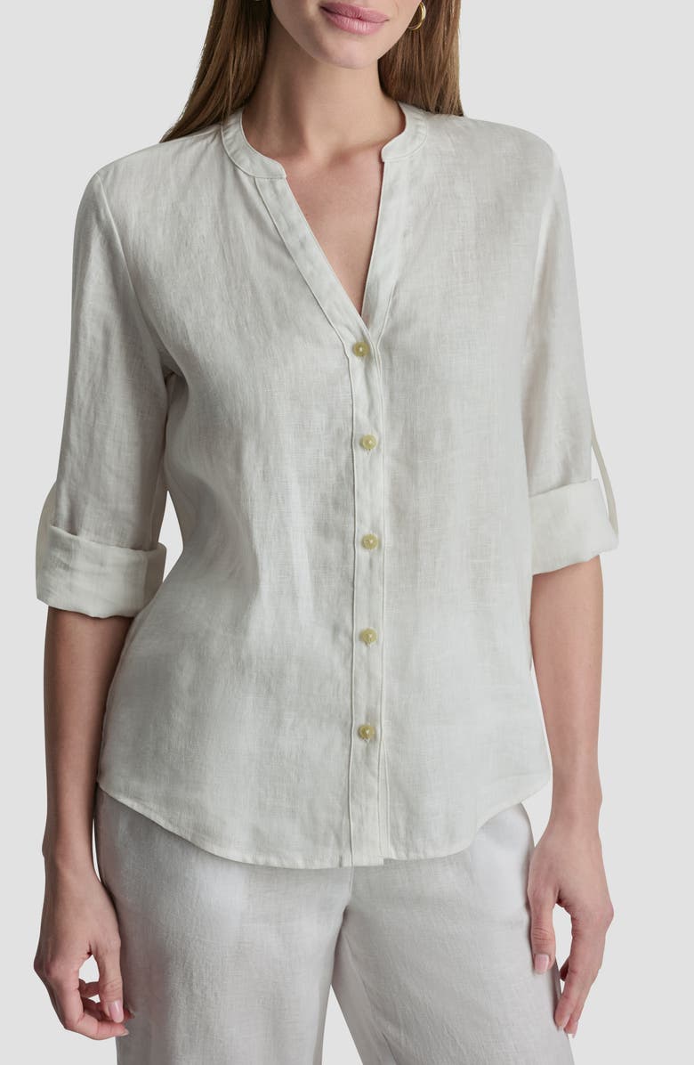 DKNY Linen Button-Up Shirt, Main, color, White