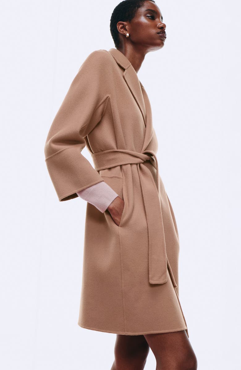 Max Mara Arona Double Face Virgin Wool Belted Coat, Alternate, color, Turtledove
