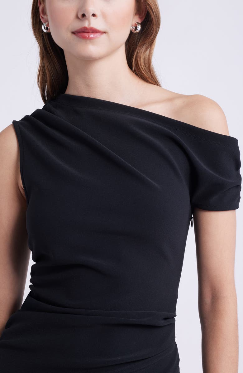 Open Edit Ruched One-Shoulder Body-Con Minidress, Alternate, color, Black