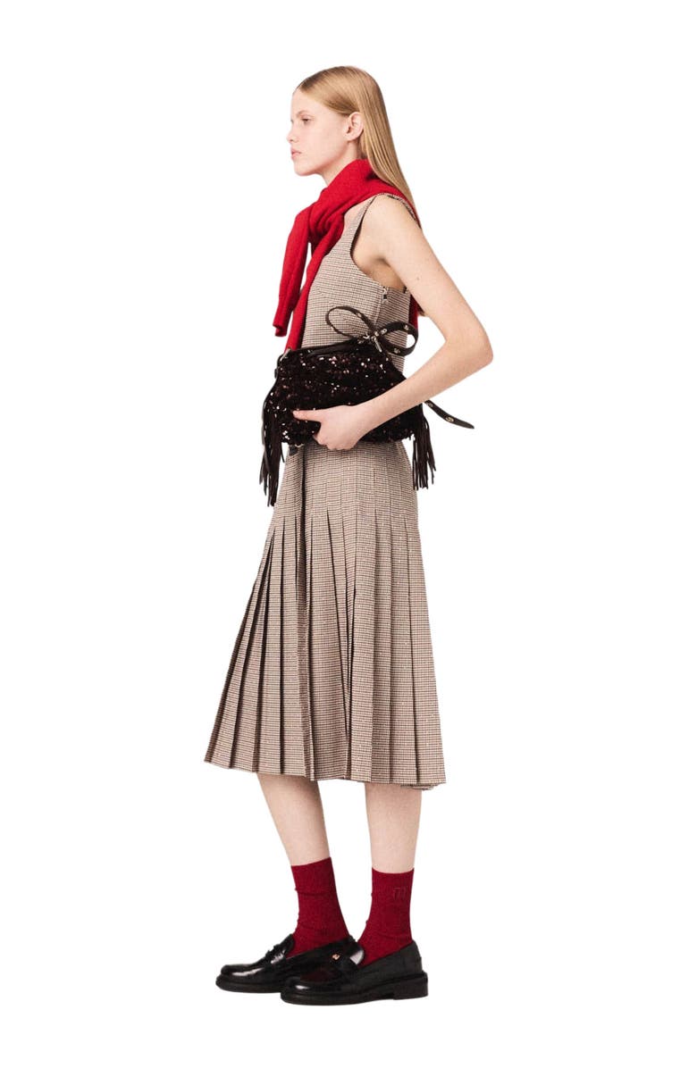 maje Checked diamanté strappy top, Alternate, color, Brown