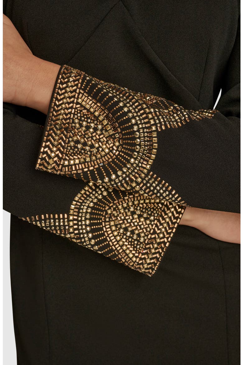 Embellished Long Sleeve Sheath Dress, Alternate, color, BLACK/ GOLD