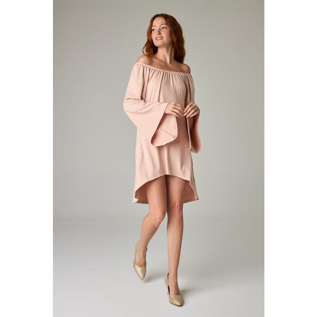 Eavolu Peyto Eco-luxe Rib Off-shoulder Flutter Tunic/dress In Pink