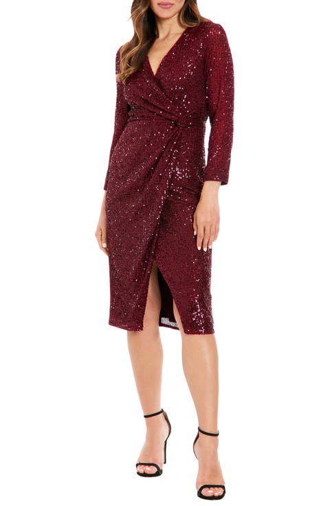 Sequin Surplice V-Neck Wrap Dress