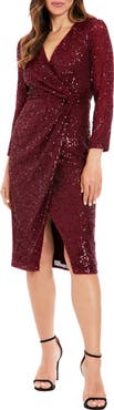 London Times Sequin Surplice V-Neck Wrap Dress