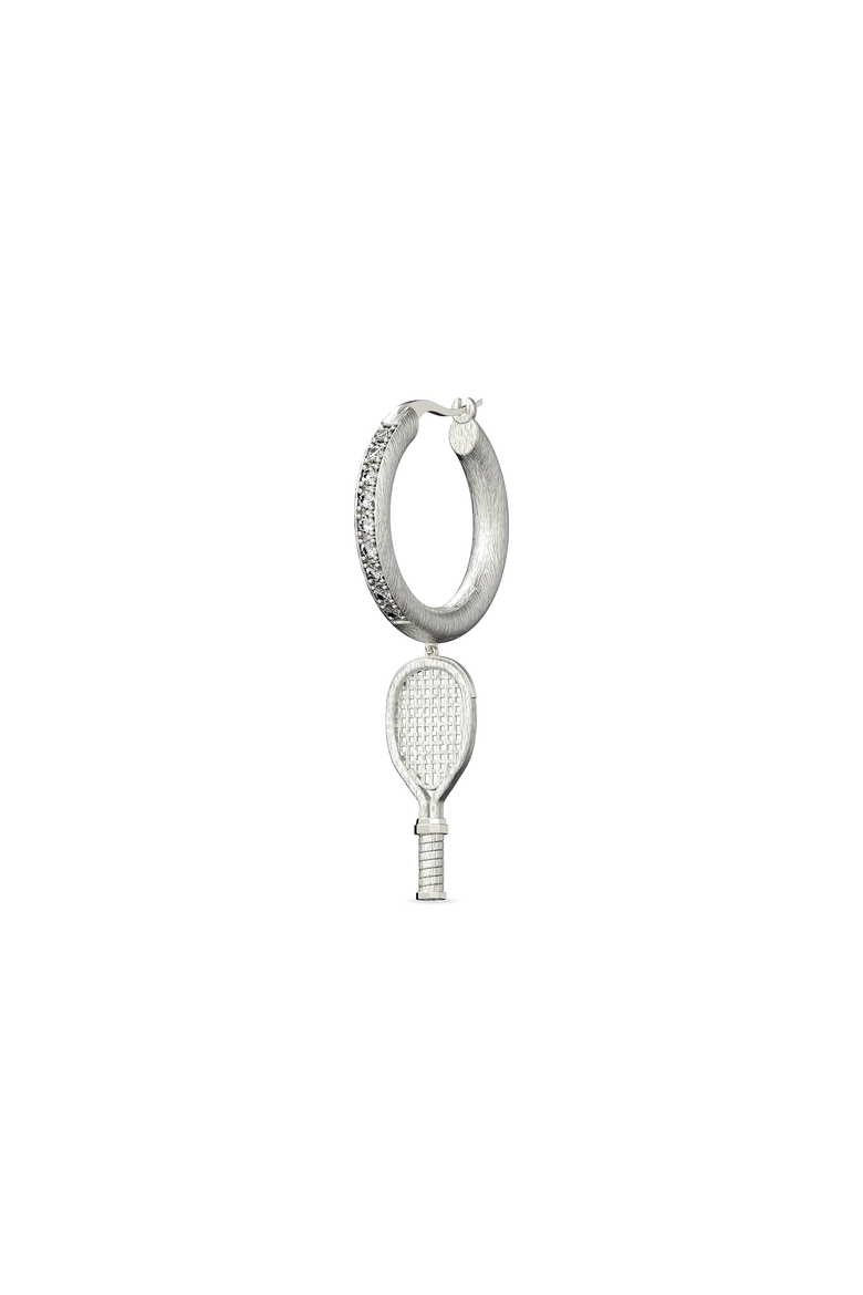 The Tennis Racket Hoop Earring, White Diamond, Alternate, color, Silver / White Diamond