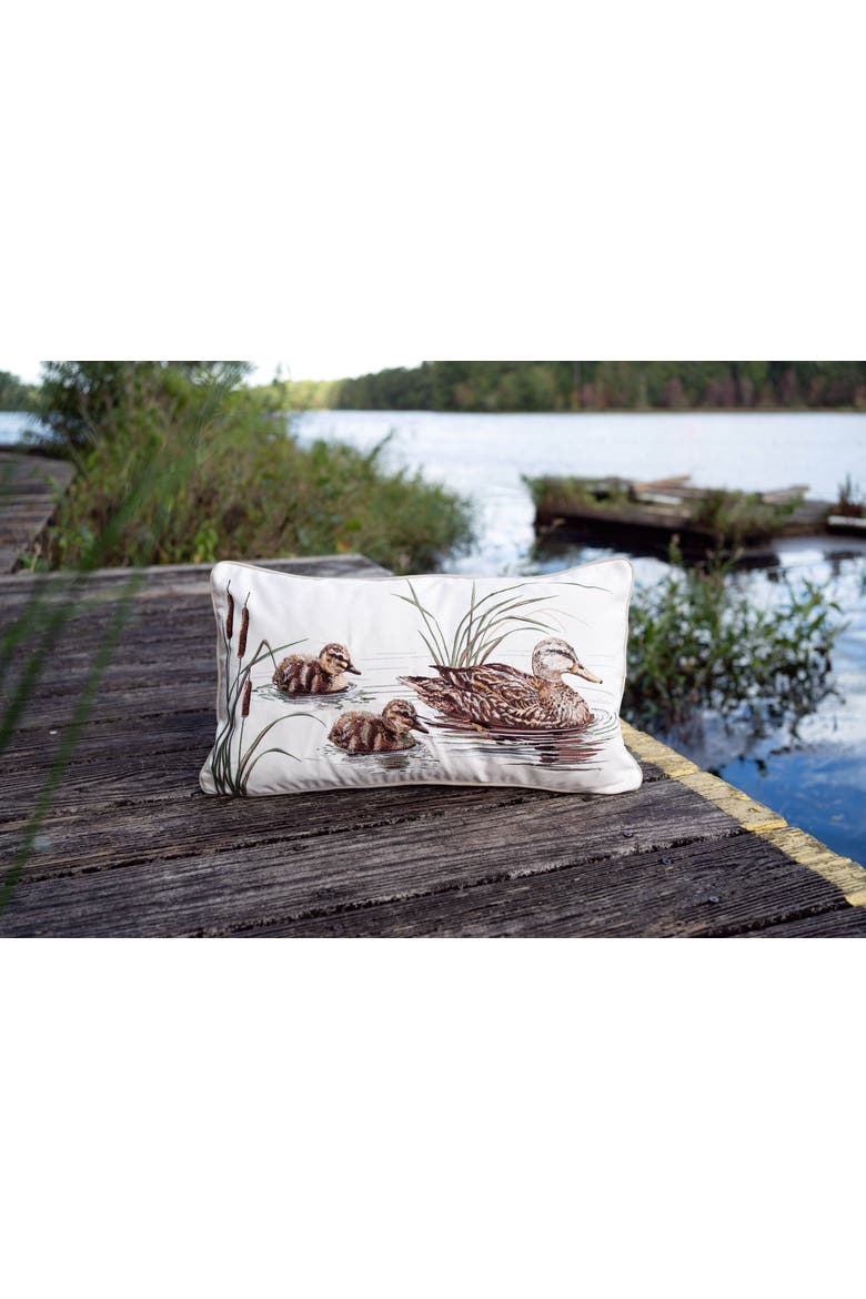 Mallard and Chicks Lumbar Mini Lumbar Accent Pillow 12" x 21", Alternate, color, Brown