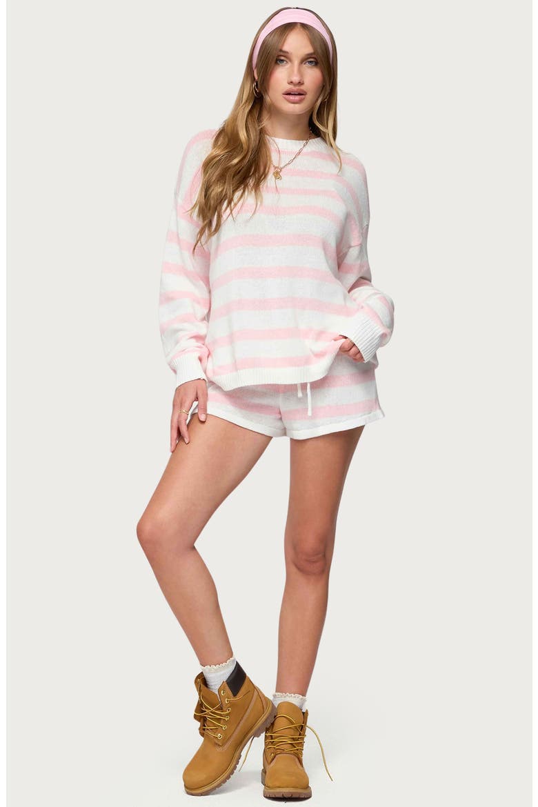 Amaris Stripe Cotton Knit Shorts, Alternate, color, LIGHT-PINK