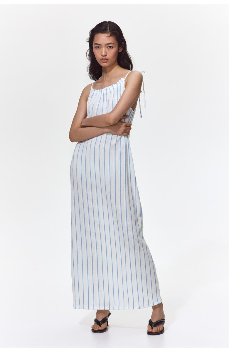 H&M Crinkled Tie-strap Dress, Alternate, color, White/Striped