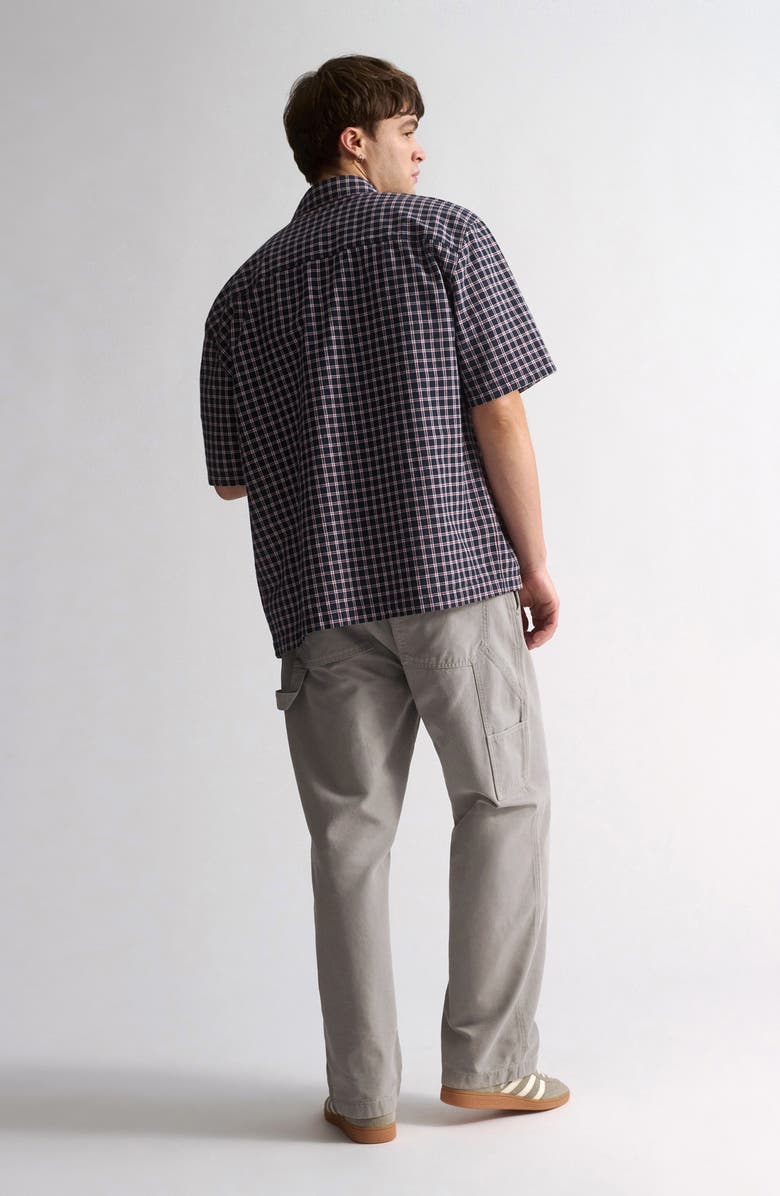 Brooklyn Industries Checkered Short Sleeve Cotton Button-Up Shirt, Alternate, color, Total Eclipse Check