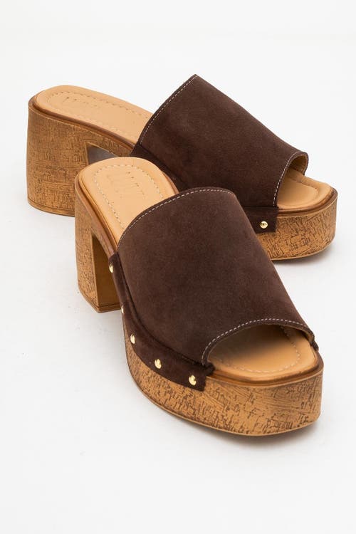 Forever & Always Shoes Pull Leather Platform Mules In Brown