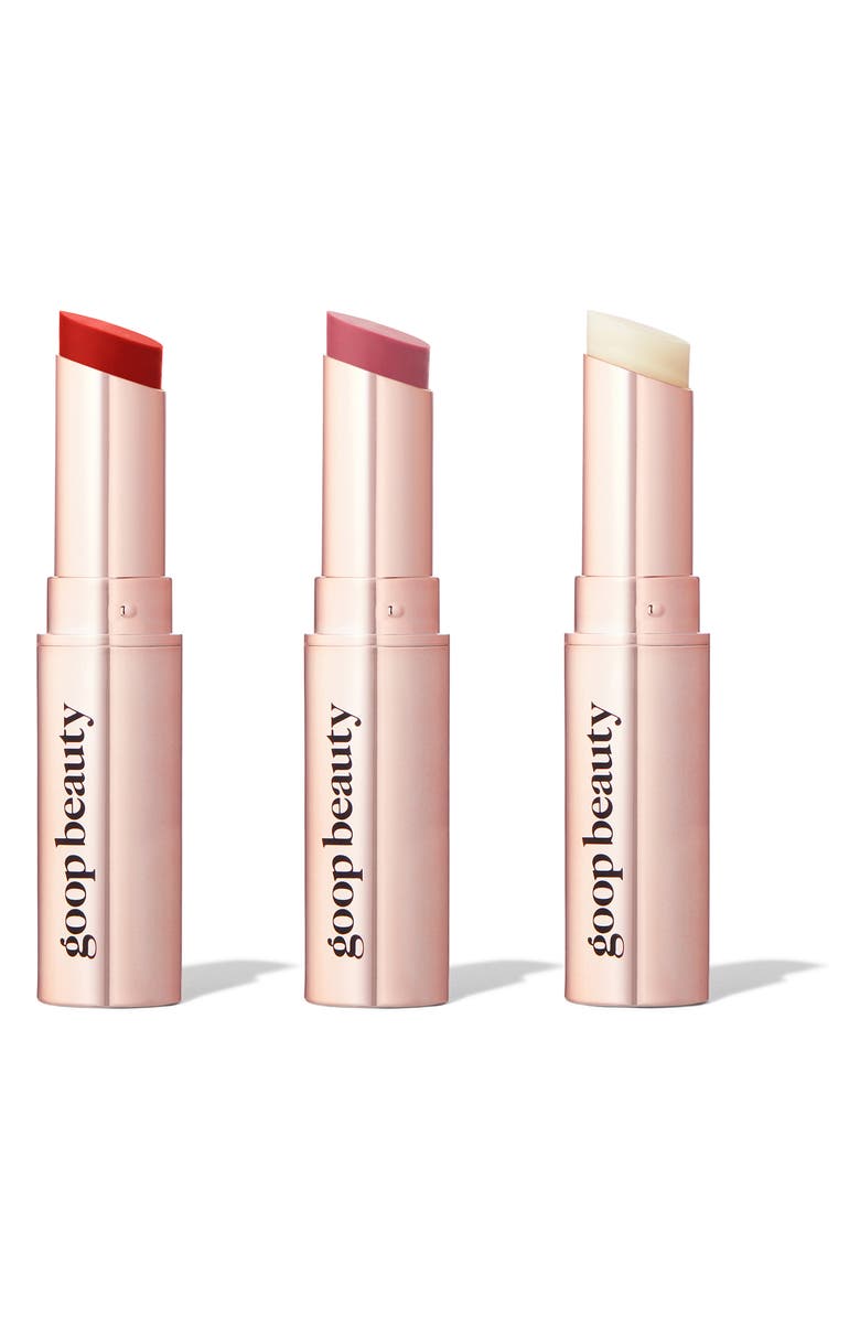 GOOP Clean Nourishing Lip Balm Trio, Main, color, Tomato/ Peony/ Clear