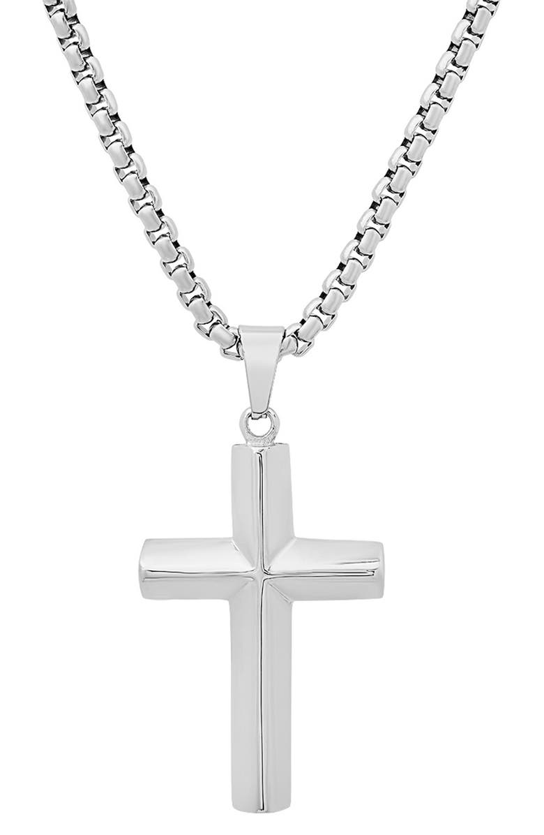 HMY JEWELRY Stainless Steel Cross Pendant Necklace, Main, color, Silver