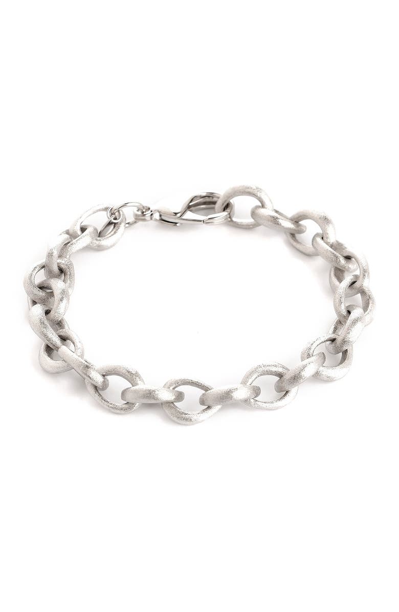 RIVKA FRIEDMAN White Rhodium Clad Satin Link Bracelet, Main, color, 