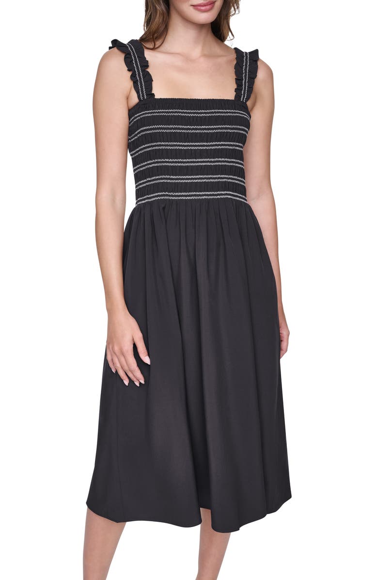 DKNY Commuter Sleeveless Swing Midi Dress, Alternate, color, Black