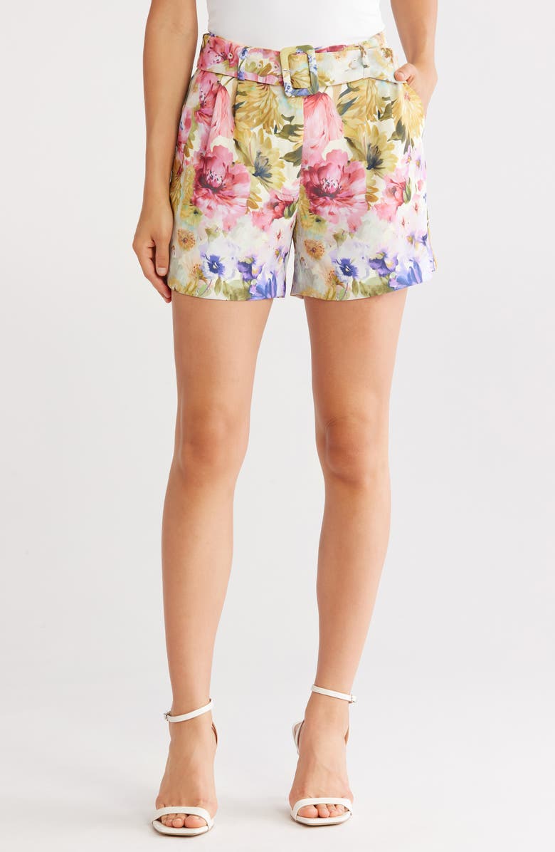 JASON WU Floral Belted High Waist Shorts, Main, color, 