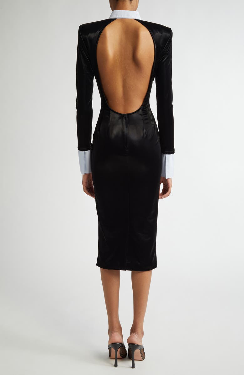 LaQuan Smith Long Sleeve Faux Leather & Poplin Dress, Alternate, color,