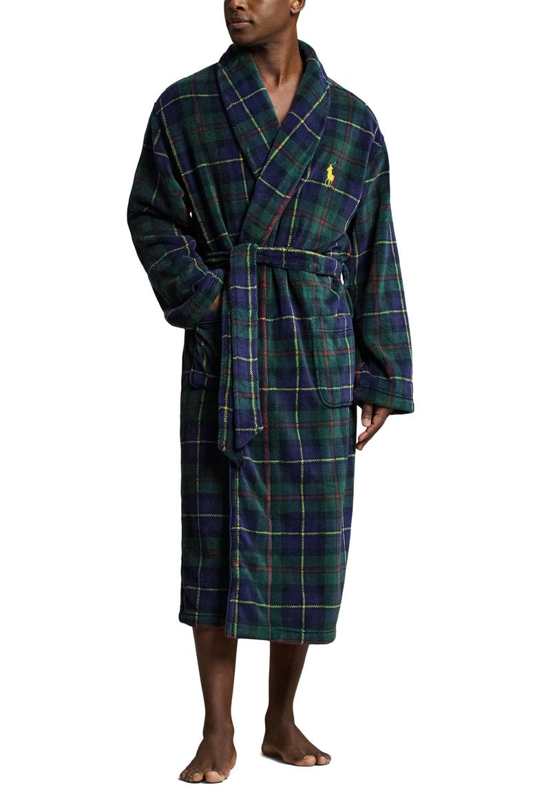 Microfiber Plush Shawl Collar Robe, Main, color, POLO TARTAN/ SLICKER YELLOW
