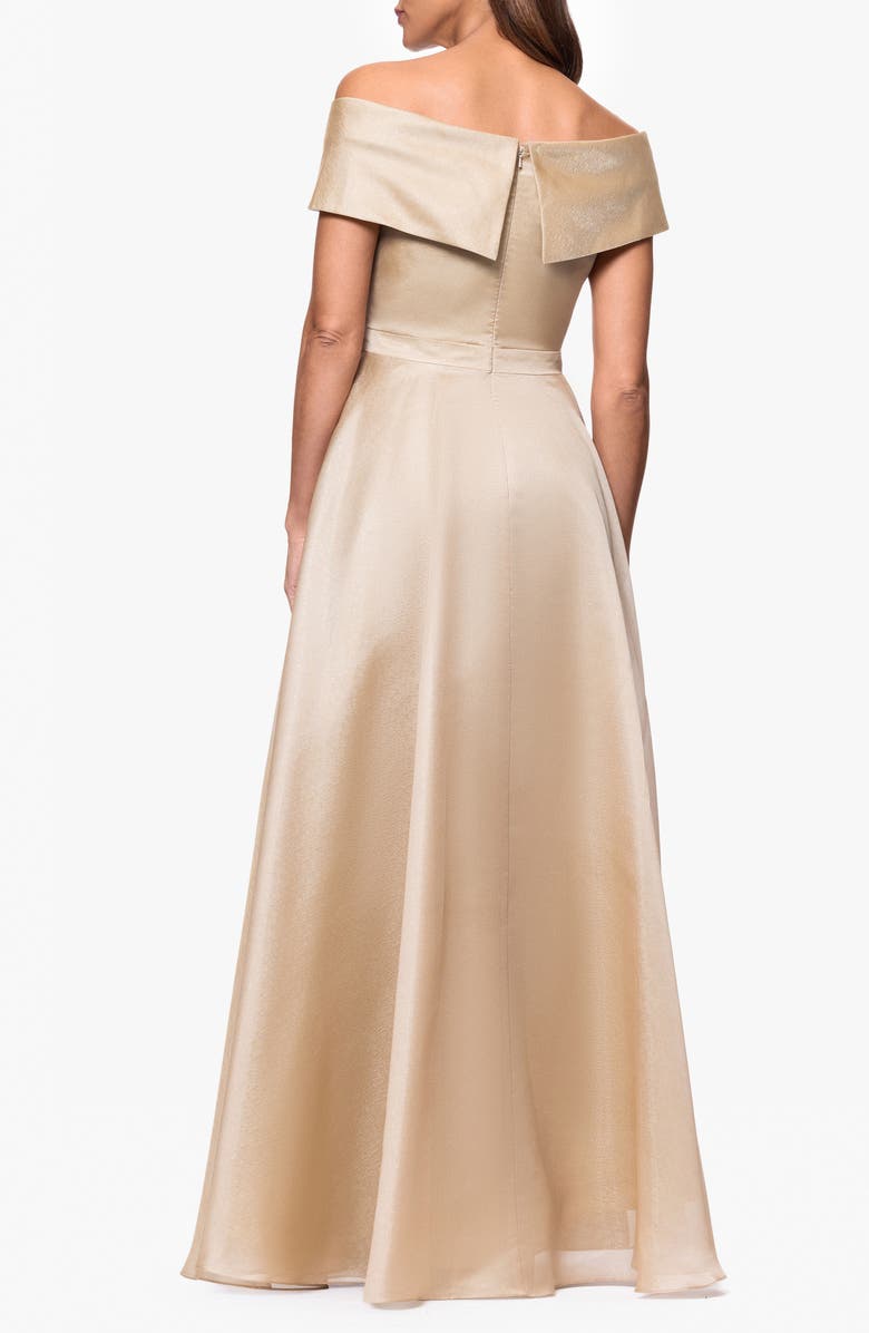 Xscape Evenings Off the Shoulder Organza Gown, Alternate, color, Gold