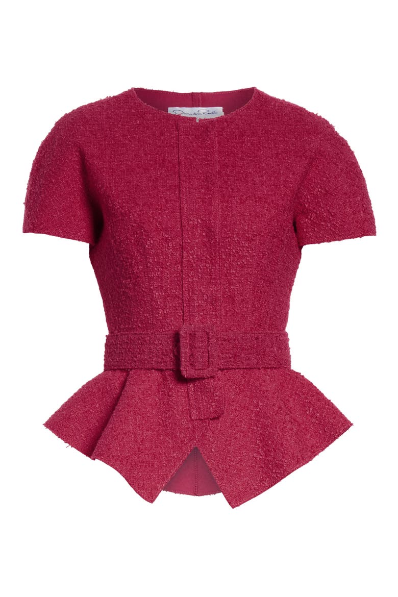 Belted Peplum Wool Blend Tweed Jacket, Alternate, color, RASPBERRY